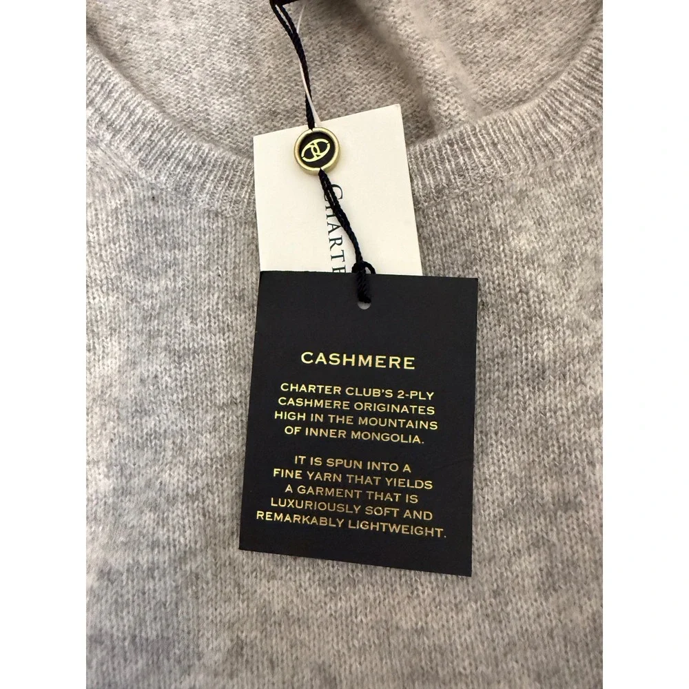 Charter Club Cashmere Sweater Womens Large Grey NWT Crewneck‎ Soft Quiet Luxury